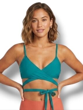Xhilaration Juniors' Teal Wrap Front Swimwear Bralette Bikini Top